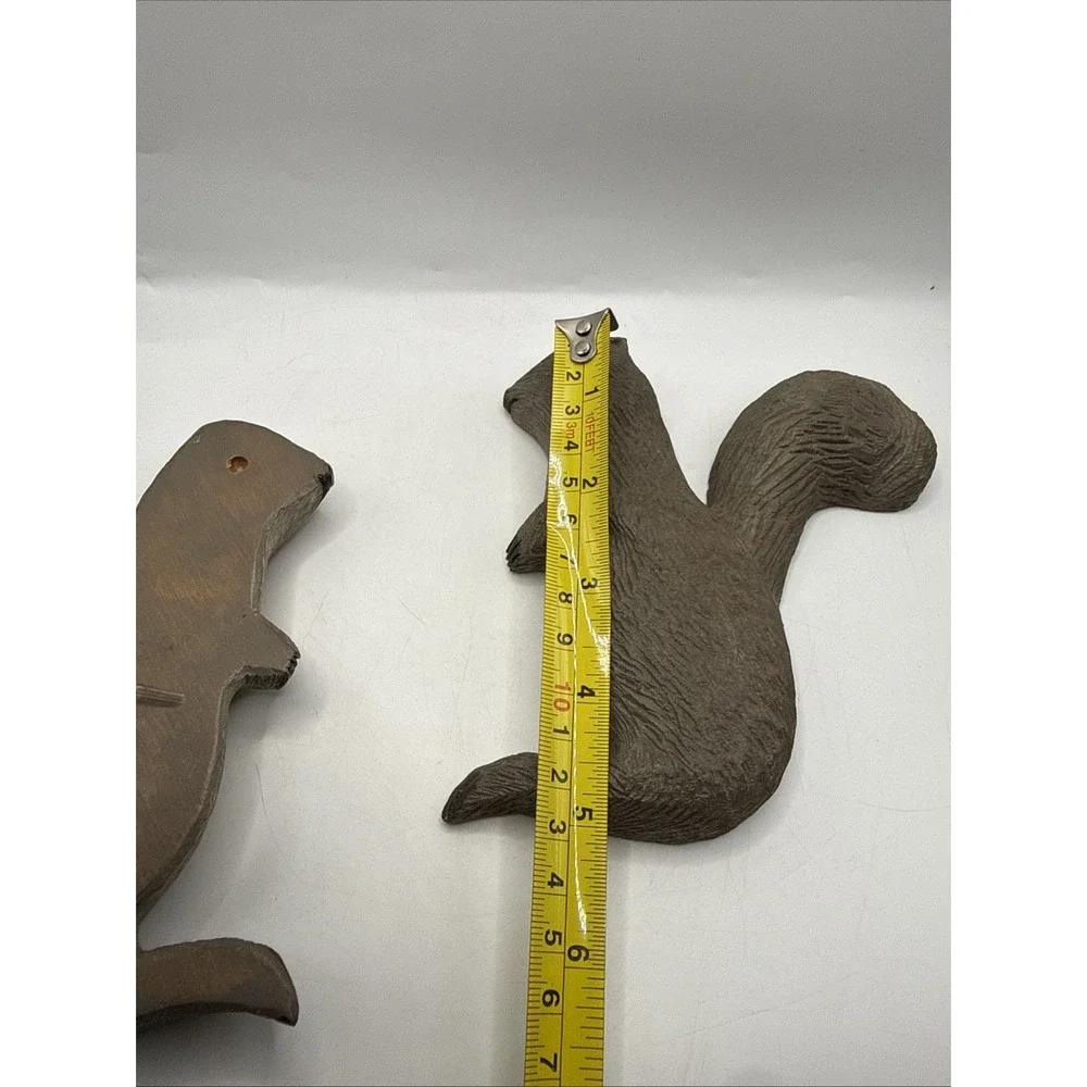 Vintage Wooden Hand Carved Squirrel Decor Wall Hanger Lot Of 2